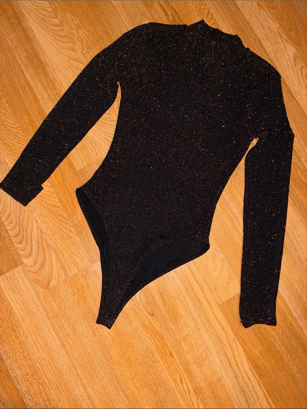 Forever 21 Black Metallic Sparkle Turtleneck Bodysuit